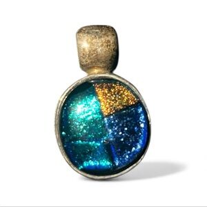 Vintage Dichroic Fused Glass Solid Sterling Silver 925 Mexico Pendant